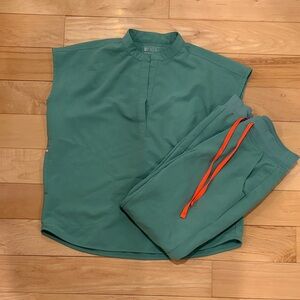 figs sage green scrub set